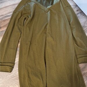 Olive Green Ribbed Long Sleeve Dress